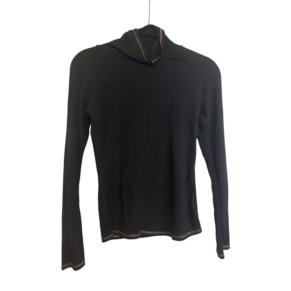 Intimately Free People Black Ribbed Turtleneck Contrast Stitch Long Sleeve Top